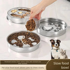 Chien mangeant lentement dans sa gamelle inox anti glouton